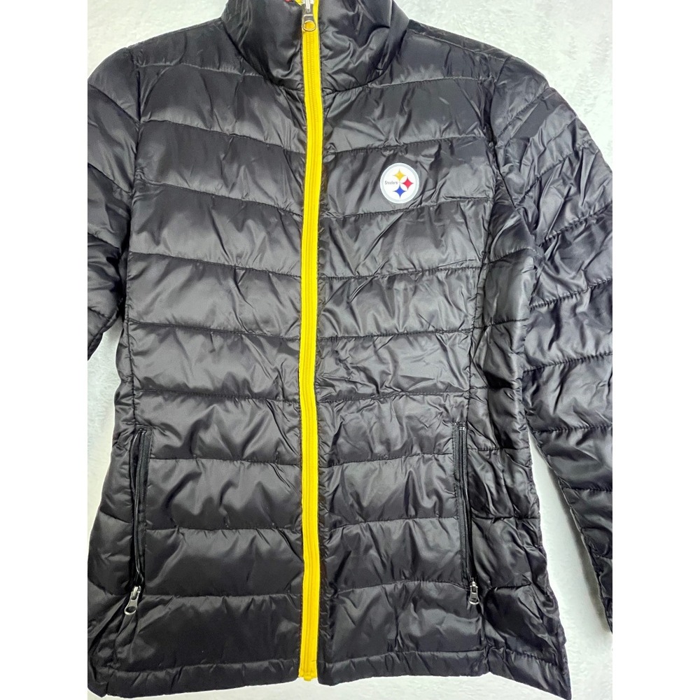 Pittsburgh Steelers Women's Small Puffer Jacket Black Yellow NFL Quilted Coat - Picture 3 of 13